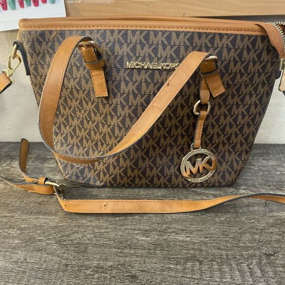 MICHAEL KORS JET SET TRAVEL XS CARRYALL TOTE SHOULDER BAG MK GLITTER GOLD/BROWN - Picture 8 of 8